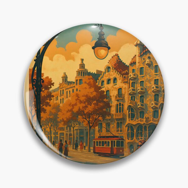 Item preview, BARCELONA Spain PASSEIG DE GRACIA Vintage Poster and Greeting Card designed and sold by Earth Celebration Designs.
