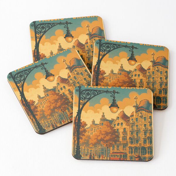 Item preview, BARCELONA Spain PASSEIG DE GRACIA Vintage Poster and Greeting Card designed and sold by Earth Celebration Designs.