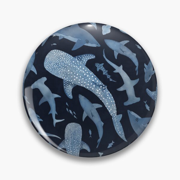 Vista previa del artículo con la obra «Océano de tiburón acuarela azul monocromo sobre negro», diseñado y vendido por adenaJ.