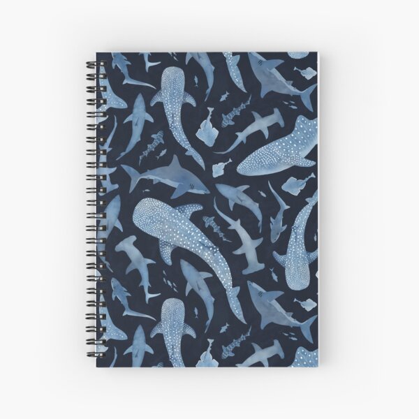 Item preview, Monochrome blue watercolour shark ocean on black designed and sold by adenaJ.