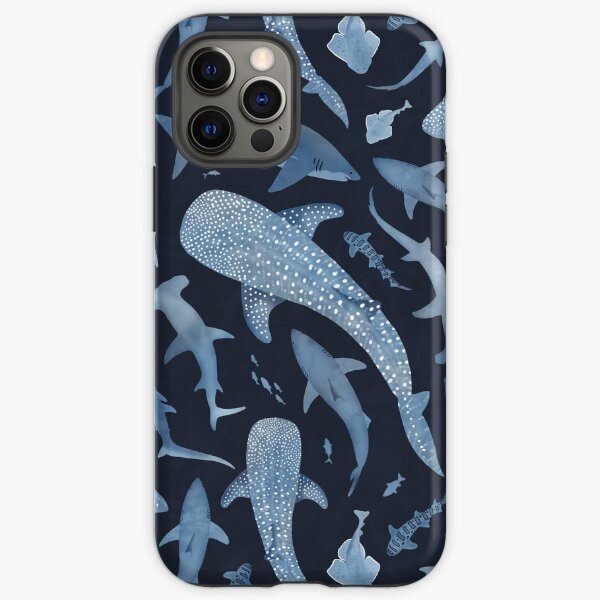 Item preview, Monochrome blue watercolour shark ocean on black designed and sold by adenaJ.