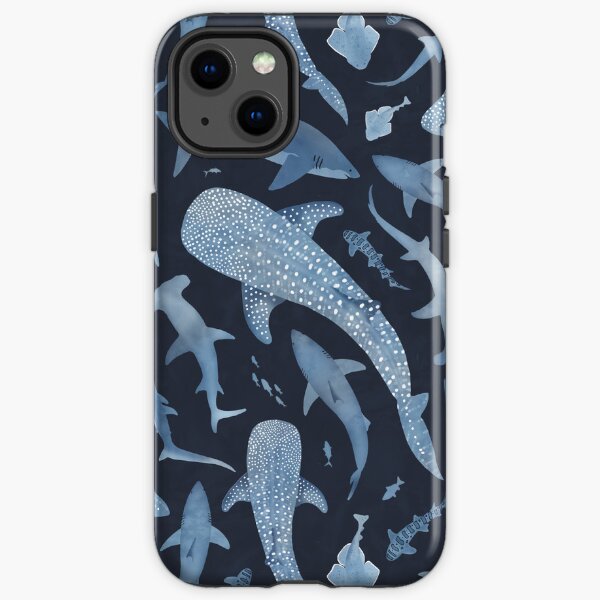 Item preview, Monochrome blue watercolour shark ocean on black designed and sold by adenaJ.