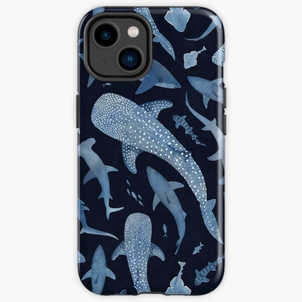 Item preview, Monochrome blue watercolour shark ocean on black designed and sold by adenaJ.