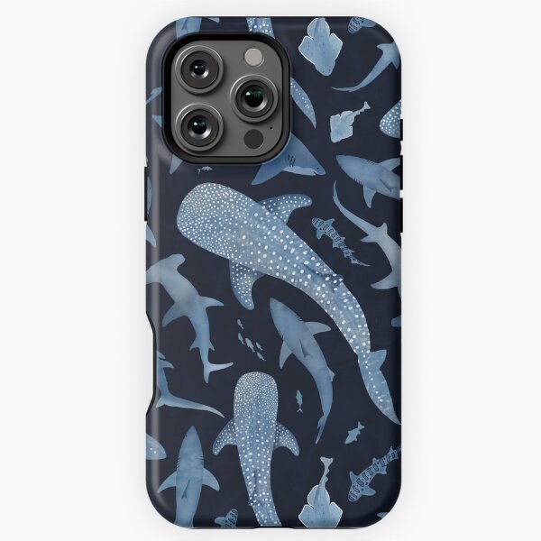 Item preview, Monochrome blue watercolour shark ocean on black designed and sold by adenaJ.
