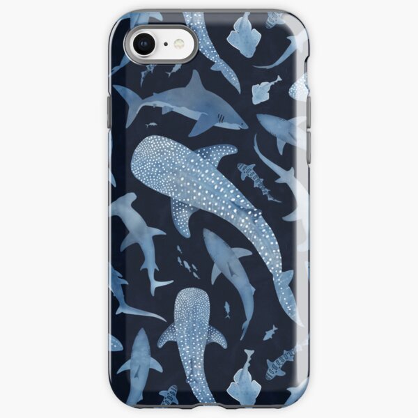 Item preview, Monochrome blue watercolour shark ocean on black designed and sold by adenaJ.