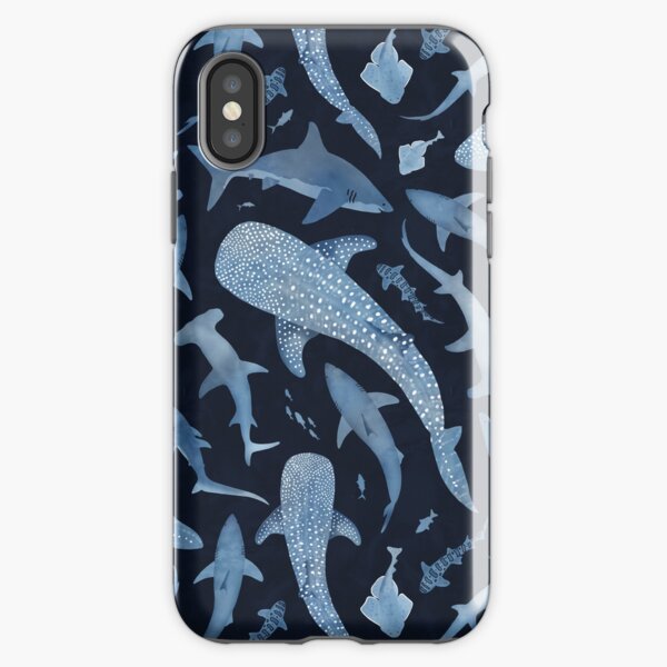 Item preview, Monochrome blue watercolour shark ocean on black designed and sold by adenaJ.