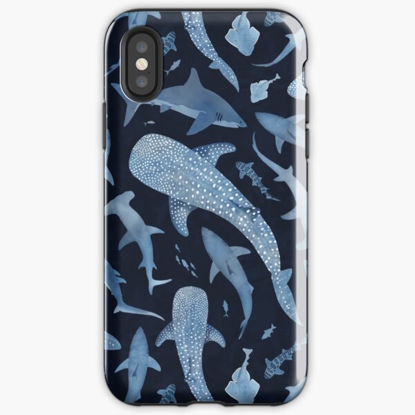 Item preview, Monochrome blue watercolour shark ocean on black designed and sold by adenaJ.