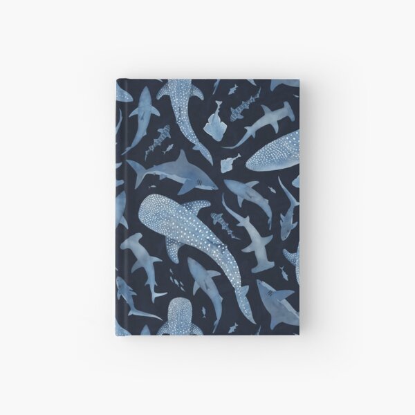 Item preview, Monochromer blauer Aquarellhai-Ozean auf Schwarz designed and sold by adenaJ.
