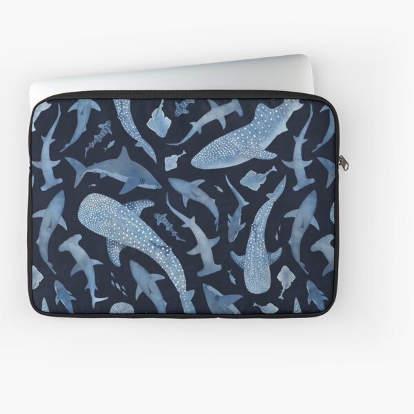Item preview, Océan de requin aquarelle bleu monochrome sur fond noir designed and sold by adenaJ.