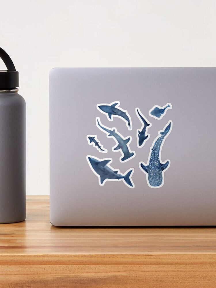 Monochrome blue watercolour shark ocean on black | iPhone Case