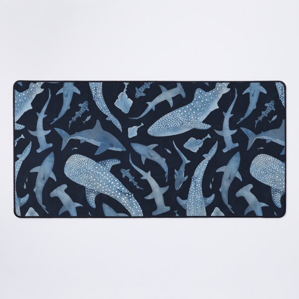 Item preview, Monochrome blue watercolour shark ocean on black designed and sold by adenaJ.