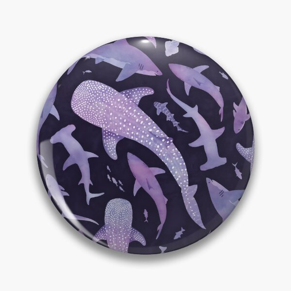 Item preview, Monochrome purple watercolour shark ocean on very dark purple designed and sold by adenaJ.