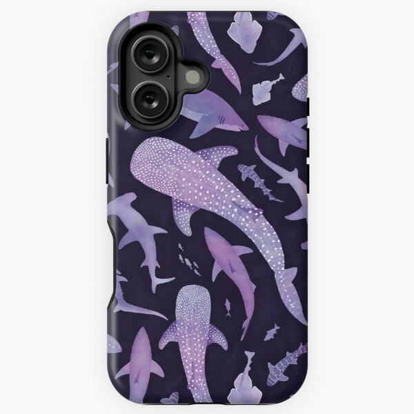 Item preview, Monochrome purple watercolour shark ocean on very dark purple designed and sold by adenaJ.