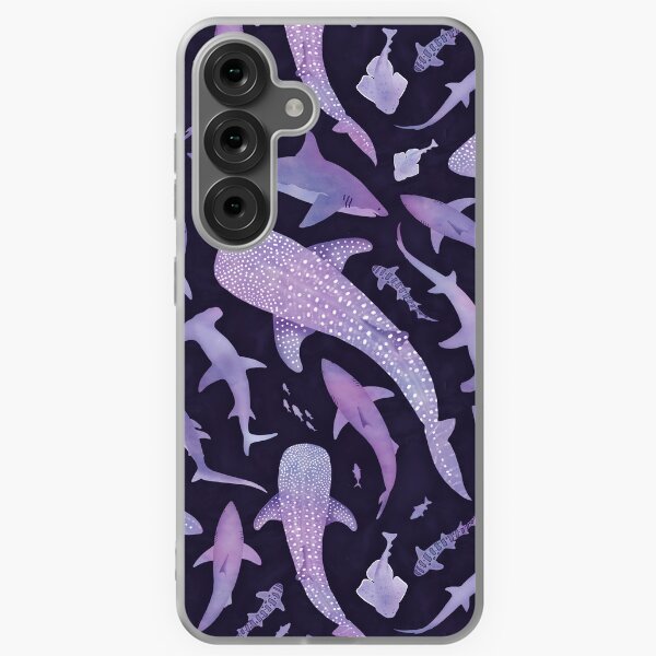 Item preview, Monochrome purple watercolour shark ocean on very dark purple designed and sold by adenaJ.