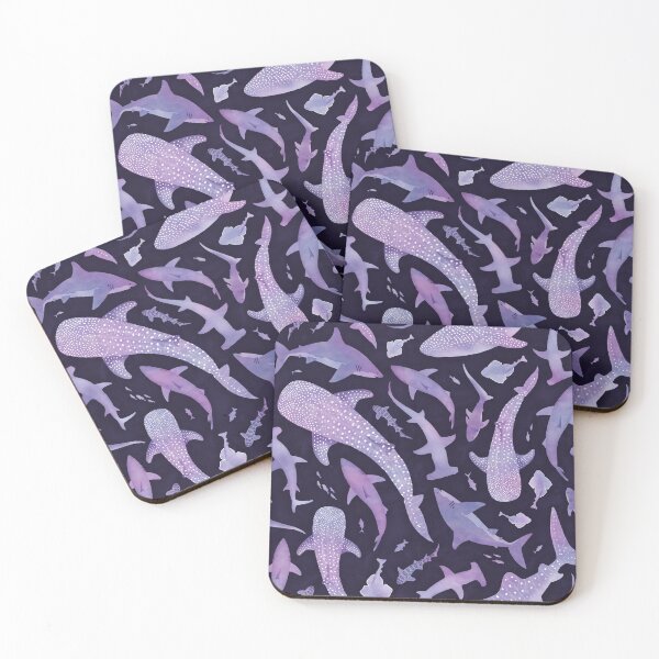 Item preview, Monochrome purple watercolour shark ocean on very dark purple designed and sold by adenaJ.