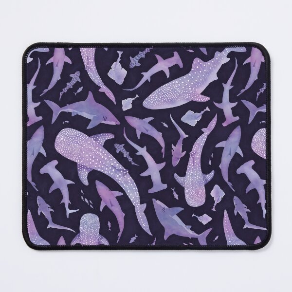 Item preview, Monochrome purple watercolour shark ocean on very dark purple designed and sold by adenaJ.