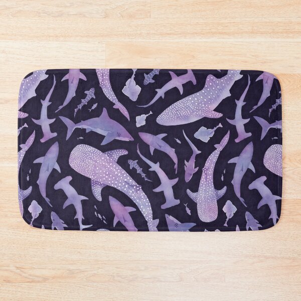 Item preview, Monochrome purple watercolour shark ocean on very dark purple designed and sold by adenaJ.