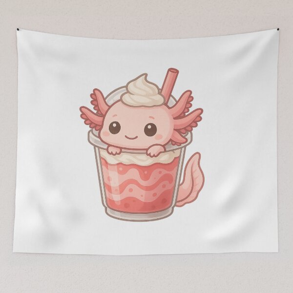 Item preview, Strawberry Frappe Axolotl – Kawaii Endangered Animal Drink designed and sold by Asbiell.