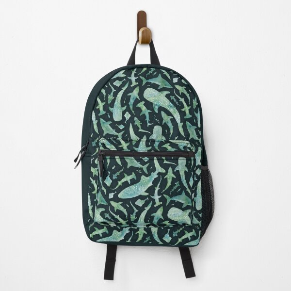 Item preview, Monochrome green watercolour shark ocean on very dark green designed and sold by adenaJ.