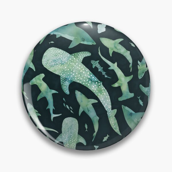 Item preview, Monochrome green watercolour shark ocean on very dark green designed and sold by adenaJ.