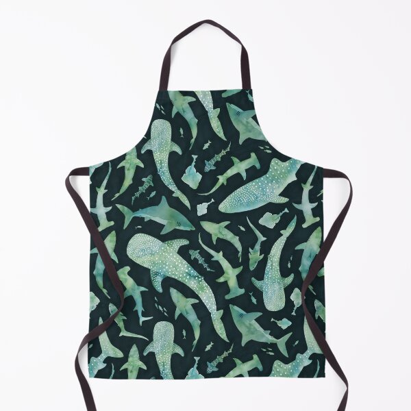 Item preview, Monochrome green watercolour shark ocean on very dark green designed and sold by adenaJ.