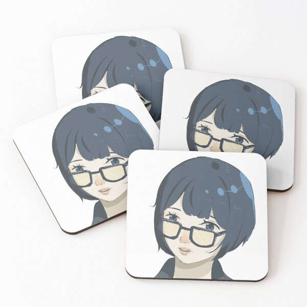 Item preview, Chic Anime Girl with Glasses – Soft Blue Aesthetic Portrait designed and sold by Pedro  Arzaba.