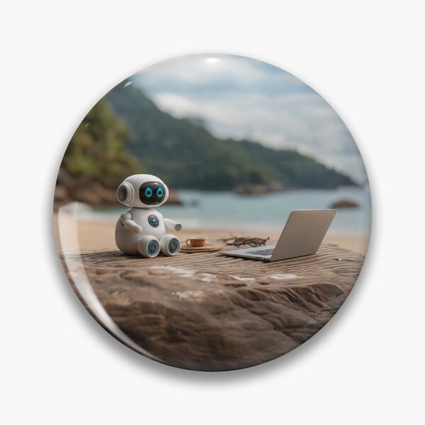 Item preview, Humanoid AI guide with subtle LED indicators coastal view designed and sold by Made-by-Gus.