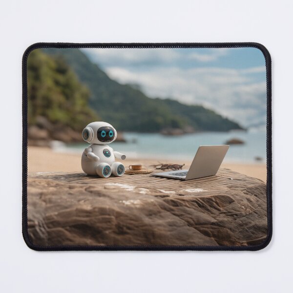 Item preview, Humanoid AI guide with subtle LED indicators coastal view designed and sold by Made-by-Gus.