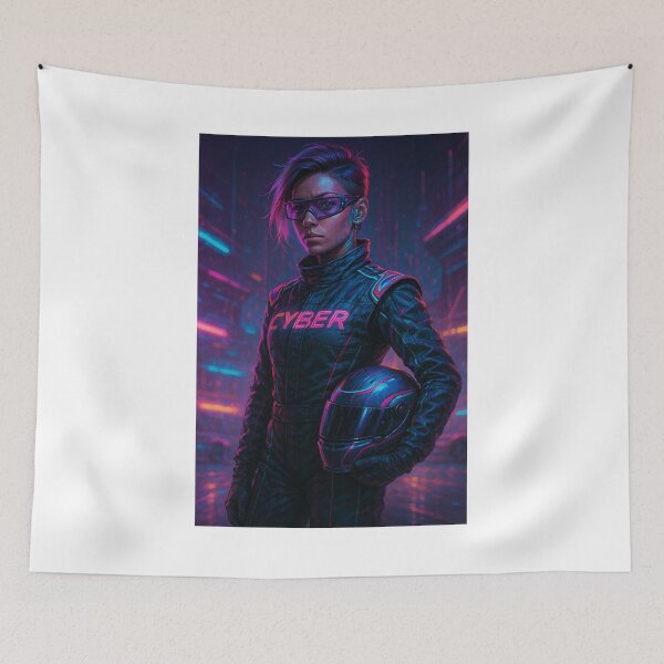 Item preview, Cyberpunk Female Racer – Futuristic Woman in Neon Racing Suit designed and sold by NeonSpire.