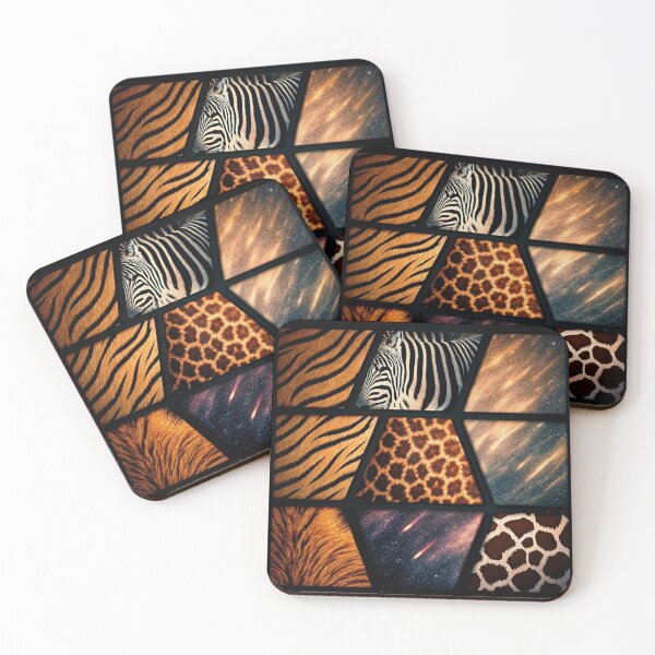 Item preview, Surreal Animal Fur Collage – Tiger, Zebra, Giraffe & Cheetah Textures with Cosmic Glitch Effect designed and sold by ArtiQreate.