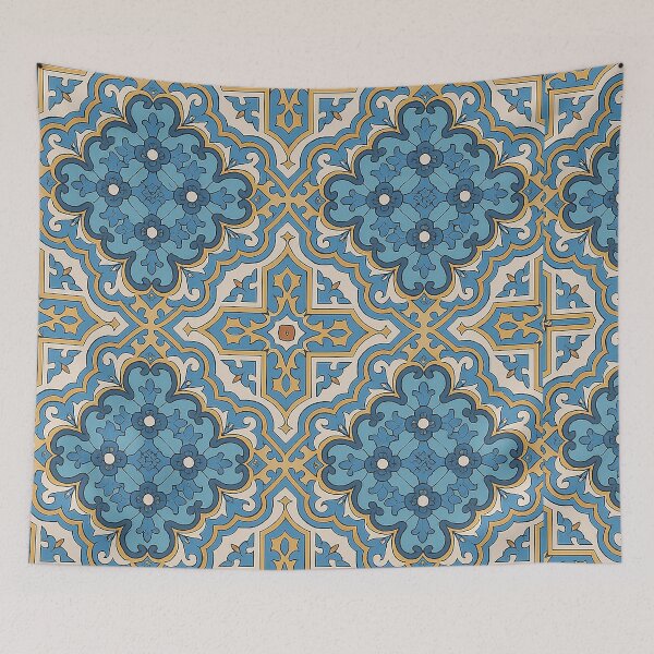 Item preview, Elegant Mediterranean Blue Tile Pattern with Floral Arabesque Design designed and sold by weirdfishes123.