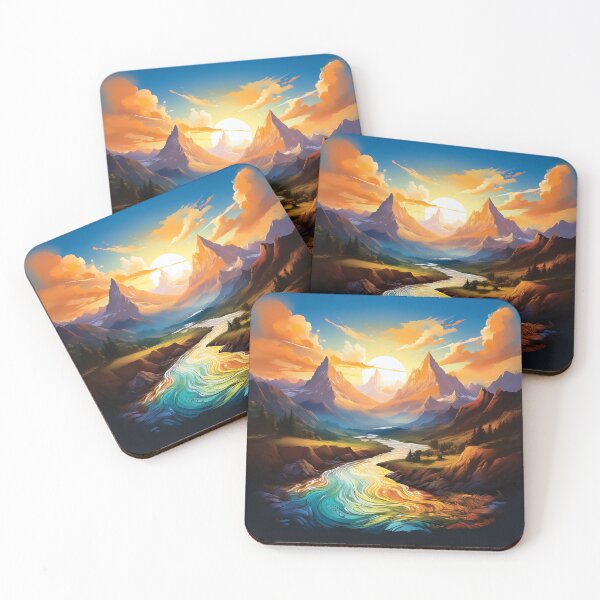 Item preview, Fantastical Mountain Landscape with Multicolored River of Flowing Time design. designed and sold by HEMRO.