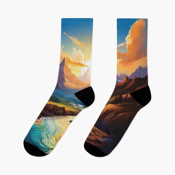 Item preview, Fantastical Mountain Landscape with Multicolored River of Flowing Time design. designed and sold by HEMRO.
