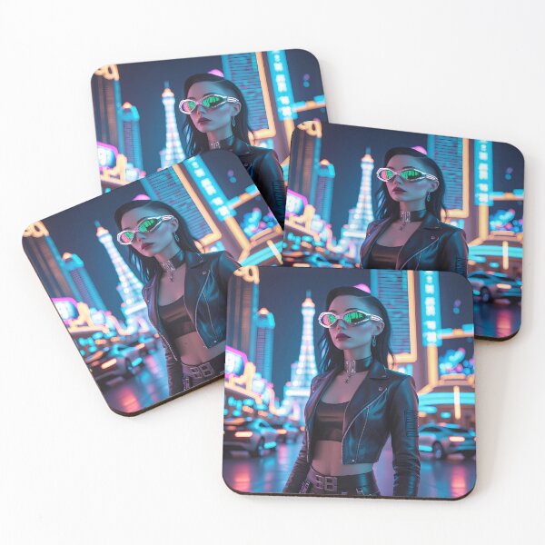 Item preview, Cyberpunk Woman in Futuristic Las Vegas Neon Cityscape – Sci-Fi Fashion Art designed and sold by NeonSpire.