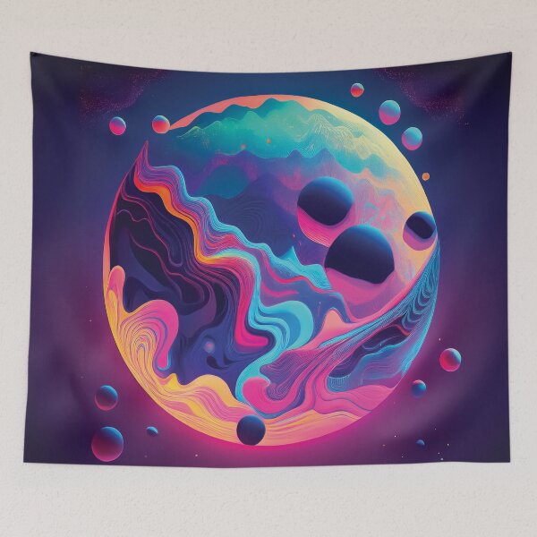 Item preview, Surreal Melting Planets in a Vibrant Psychedelic Cosmic Landscape design. designed and sold by HEMRO.