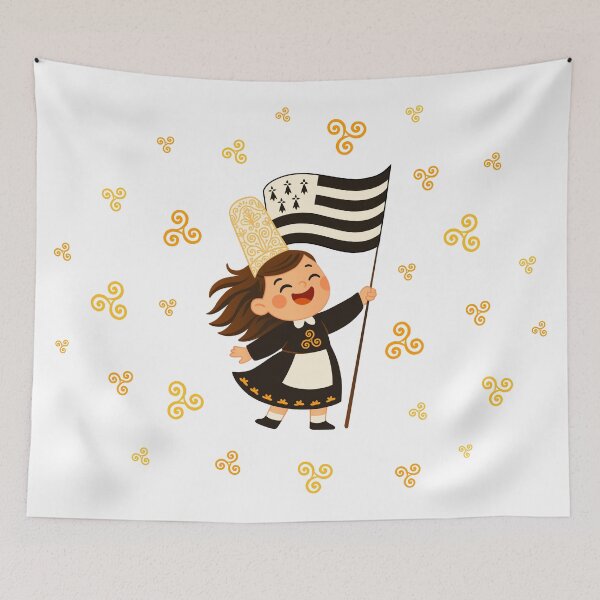 Item preview, Cute happy Bigouden girl with Breton flag designed and sold by 1enchik.