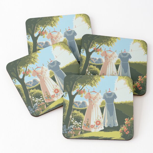 Item preview, Embroidered Dress on Clothesline in Sunny Garden – Whimsical Nature Art designed and sold by LuxuryApparels.