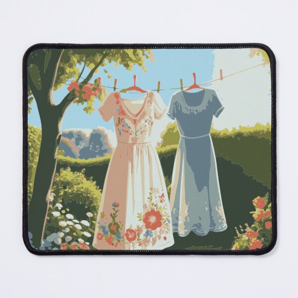Item preview, Embroidered Dress on Clothesline in Sunny Garden – Whimsical Nature Art designed and sold by LuxuryApparels.