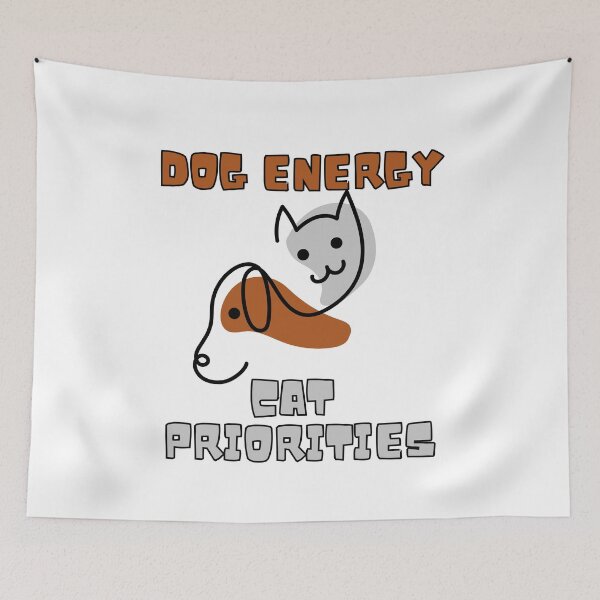 Item preview, Dog energy, Cat priorities – mixed personality vibes tee designed and sold by CleanDecor.