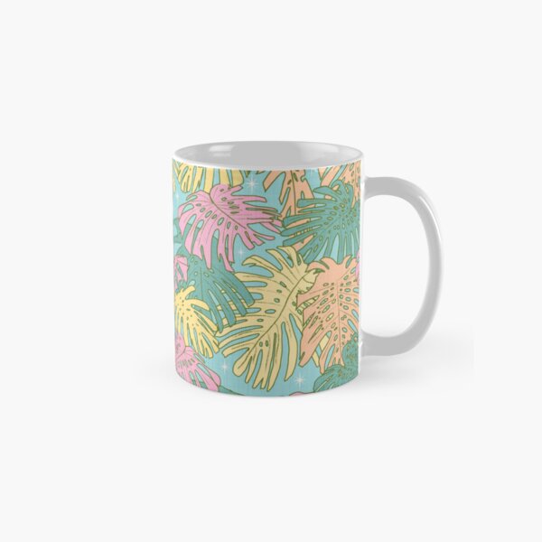 Pastel Tropical Monstera - Palm Springs Retro Blue Classic Mug
