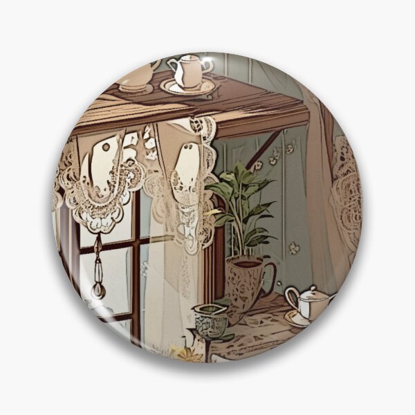 Item preview, Cottagecore Tea Time – Lace Curtains & Vintage Teapot Scene designed and sold by LuxuryApparels.