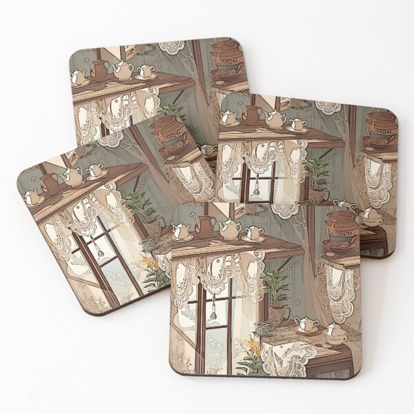 Item preview, Cottagecore Tea Time – Lace Curtains & Vintage Teapot Scene designed and sold by LuxuryApparels.
