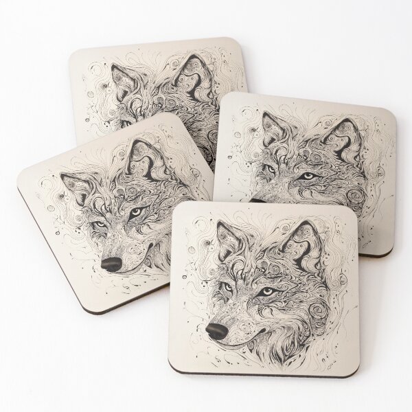Item preview, Intricate Black and White Zen tangle Wolf Head Illustration with Swirls. designed and sold by HEMRO.