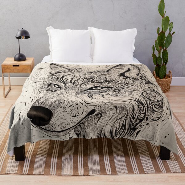 Item preview, Intricate Black and White Zen tangle Wolf Head Illustration with Swirls. designed and sold by HEMRO.