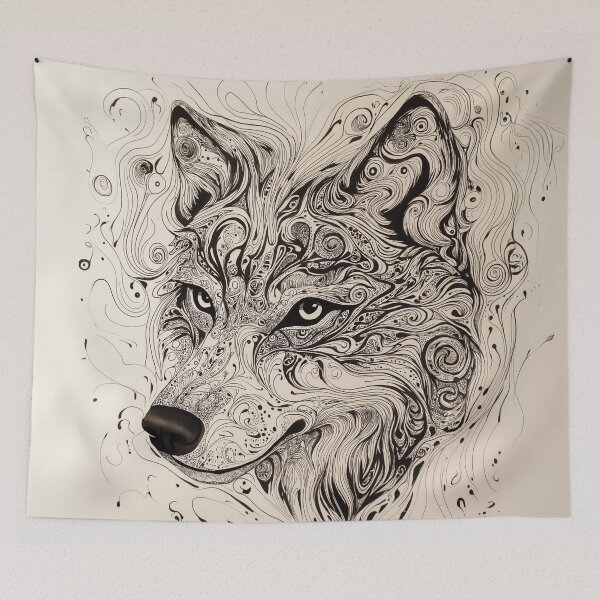 Item preview, Intricate Black and White Zen tangle Wolf Head Illustration with Swirls. designed and sold by HEMRO.