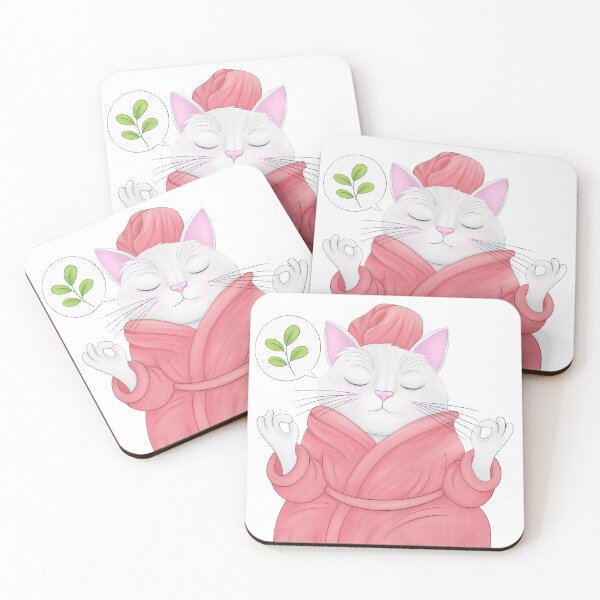 Item preview, Meditating Spa Cat – Peaceful Kitty in Pink  designed and sold by artby-tania.
