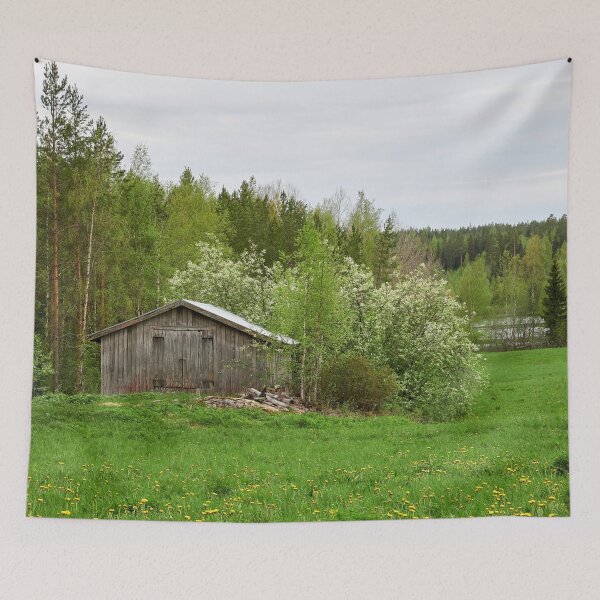 Item preview, Barn and the bird cherry trees. Parkkuu 2025 designed and sold by Jouko Lehto Photography.