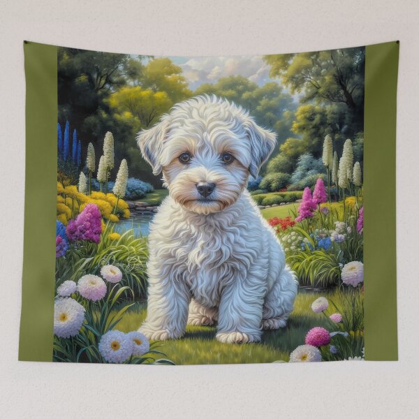 Item preview, Nash White Schnoodle Puppy Portrait Painting designed and sold by Heart and Soul Studio.
