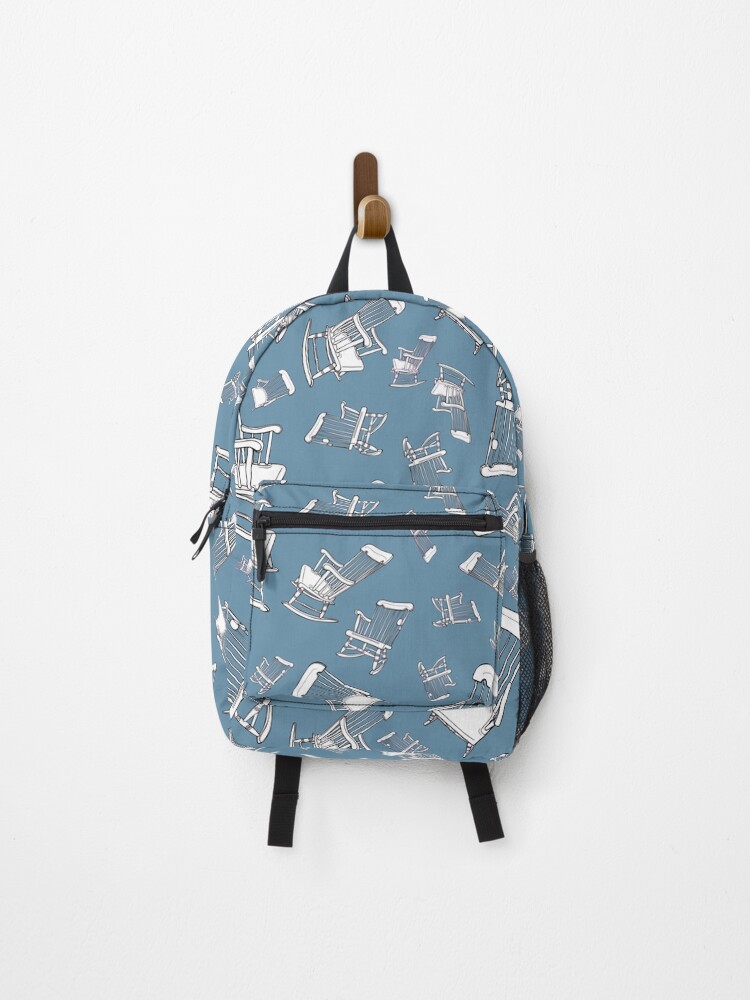 Thumbnail 1 of 3, Backpack, You Rock Rocking Chair Repeating Pattern on Blue Background designed and sold by LayerCakeDigDes.