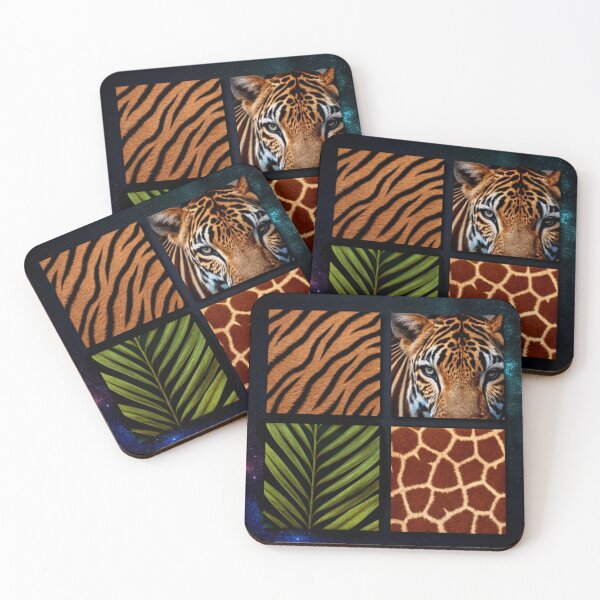 Item preview, Surreal Animal Fur Collage – Tiger, Zebra, Giraffe & Cheetah Textures with Cosmic Glitch Effect designed and sold by ArtiQreate.